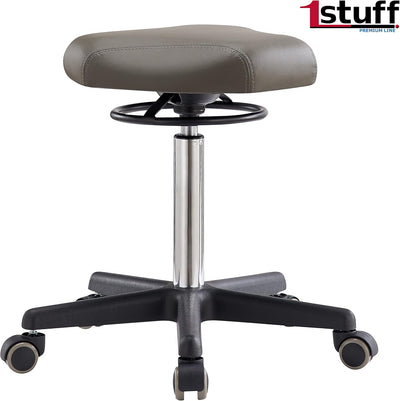 1stuff® Rollhocker Sattelhocker Drey - Hybrid-Sitz von 3 Seiten nutzbar - Sitzhöhe 53-73cm - Drehstu