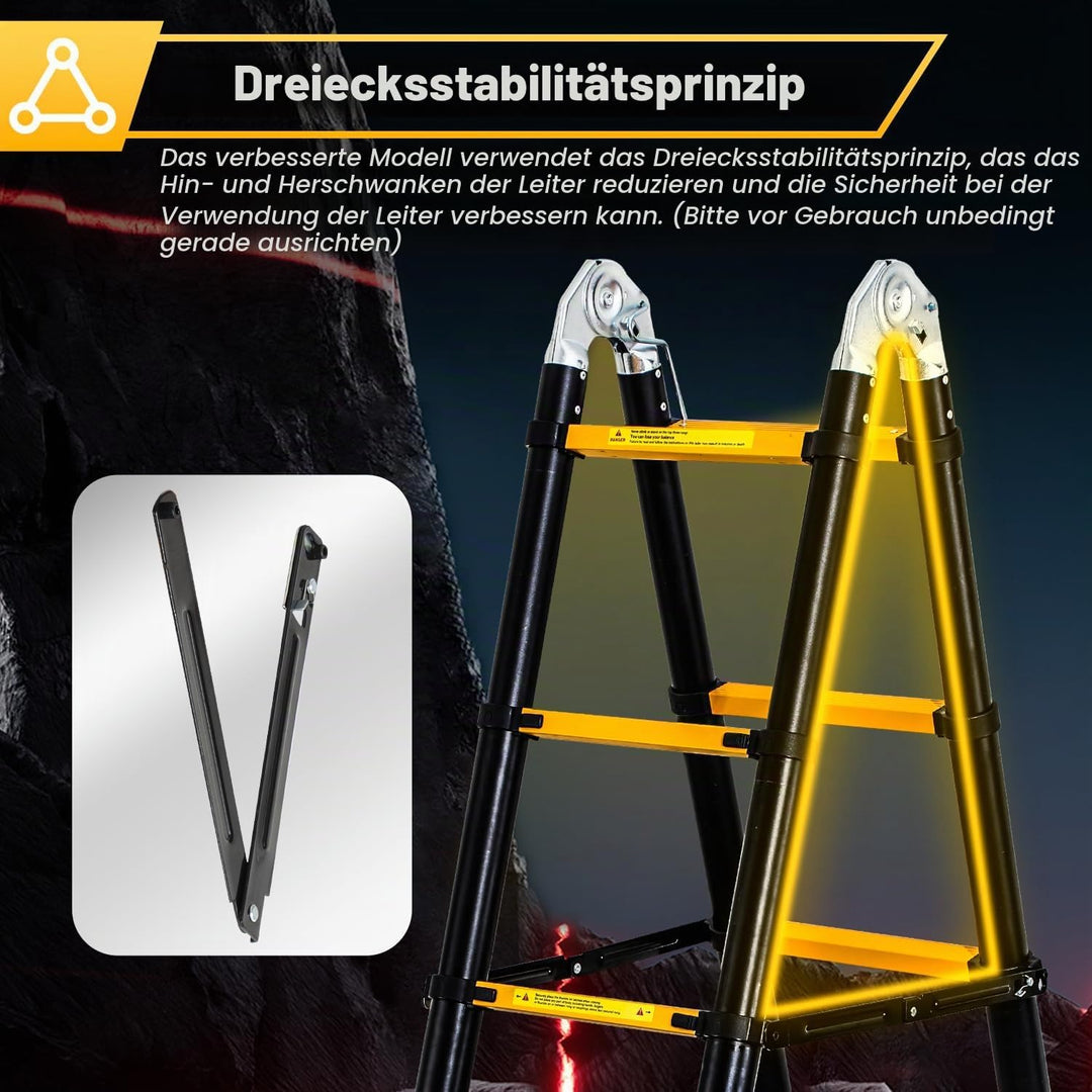 Randaco 5M (2.5+2.5) Teleskopleiter Klappleiter Aluminium, Ausziehbare Leiter, Rutschfester Aluleite