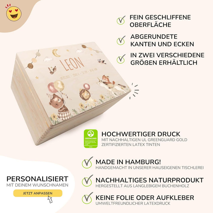 KIDSMOOD - Erinnerungsbox Baby, personalisierte Holzkiste mit Deckel, Ideal zur Aufbewahrung von Eri