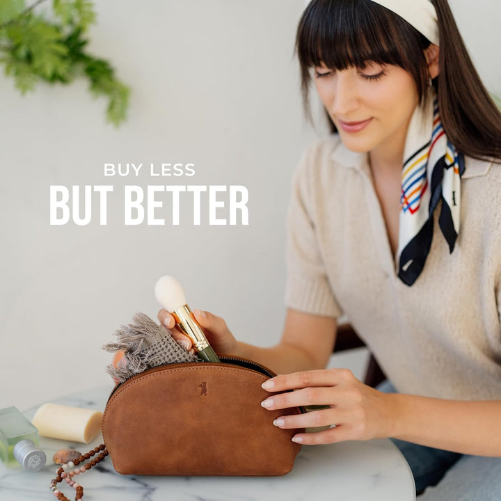 Berliner Bags Vintage Kosmetiktasche Zoe, Kleiner Kulturbeutel, Schminktasche aus Leder, Federmäppch