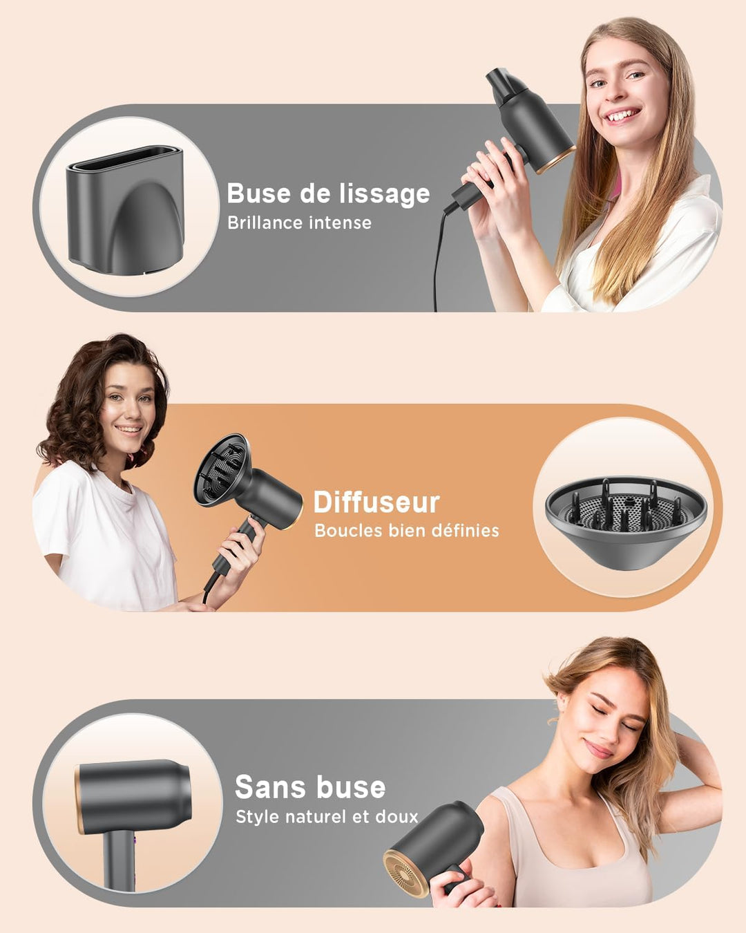 Ionen Föhn mit Diffusor-DEWILY 1800W Schnelltrocknen Fön mit Kalt/Heisstaste, Thermostatischer Diffu