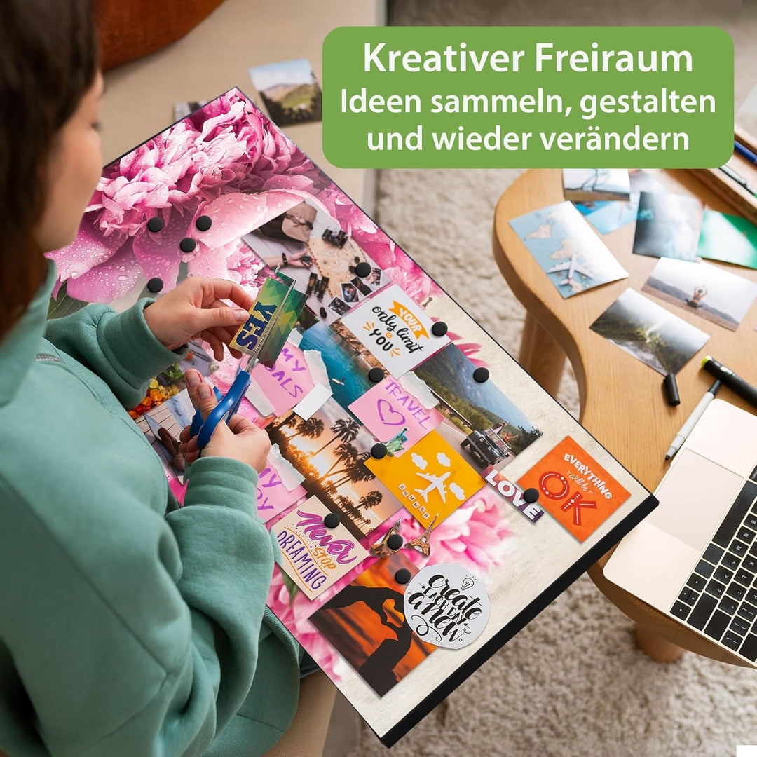 banjado Magnettafel schwarz 78 x 37cm / Magnetwand Metall/Magnetpinnwand als Memoboard/Pinnwand Magn