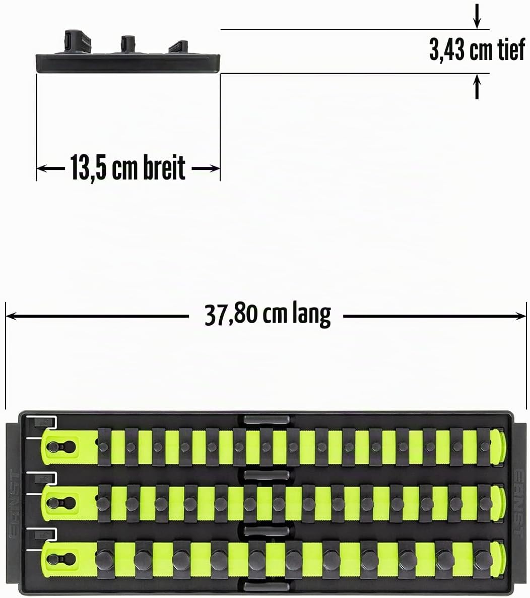 Ernst Manufacturing 8498HV 13" Socket Boss, Premium 3-Rail Multi-Drive Socket Organizer, hohe Sichtb