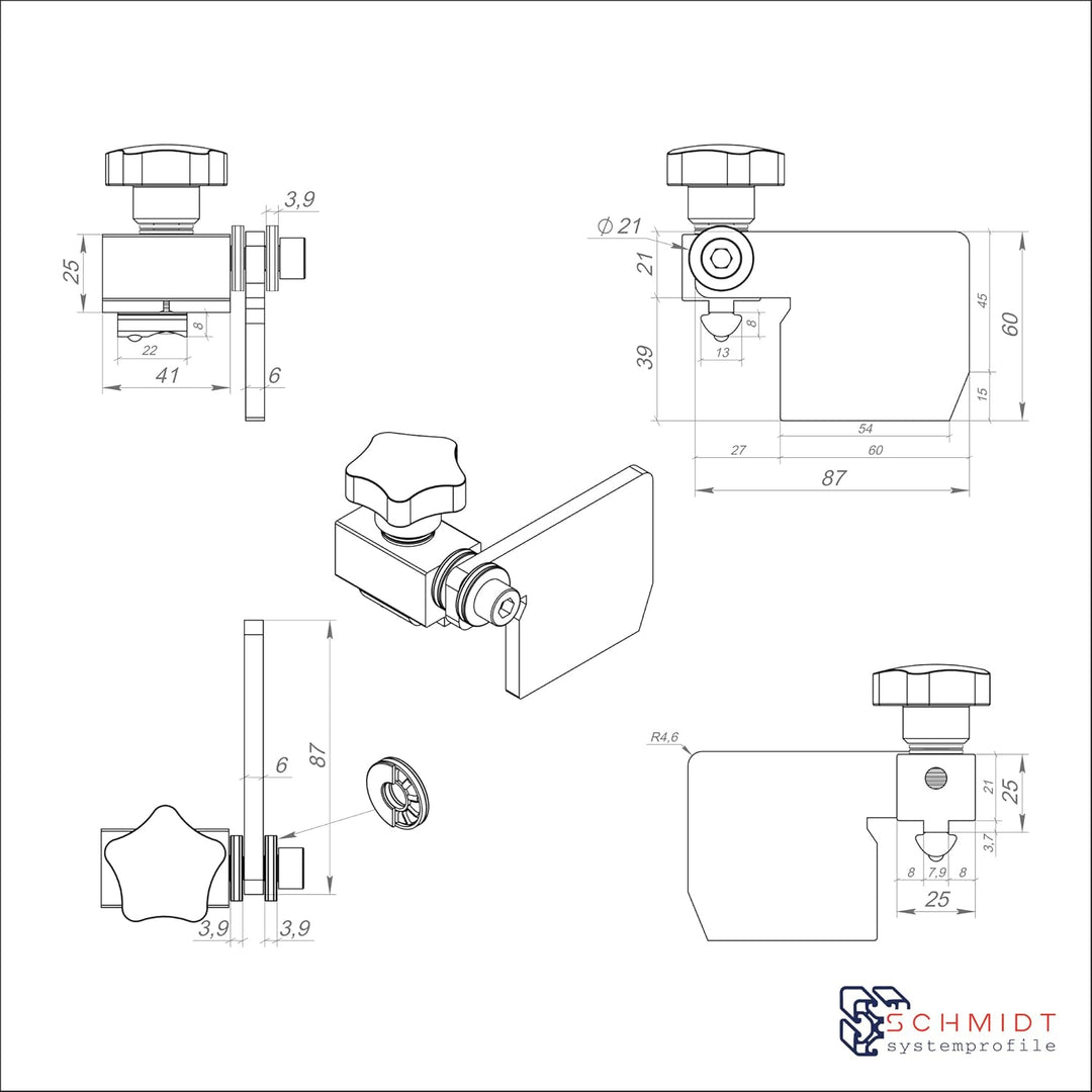 SCHMIDT systemprofile Längenanschlag B 2m Aluminium-Profil Säge-Anschlag 1m-1m Mitte Massband 2x Abl