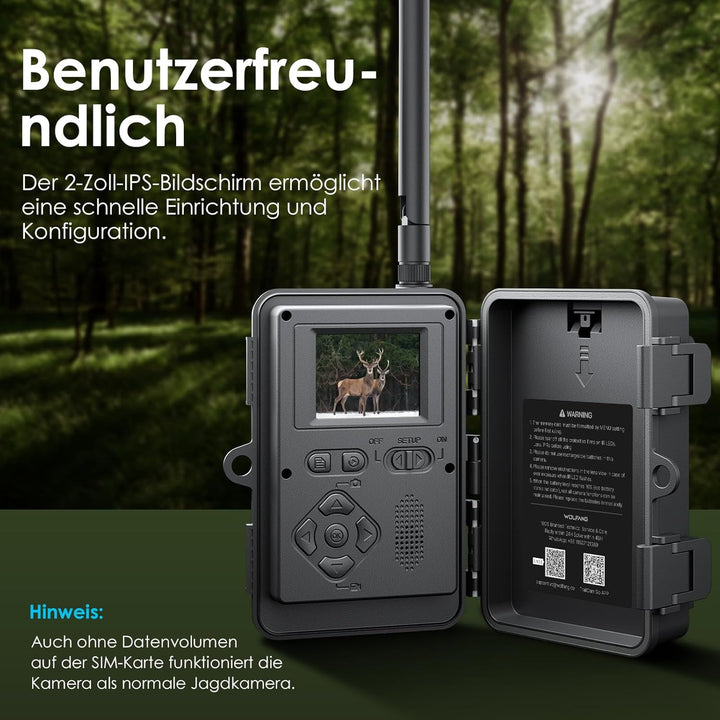 WOLFANG 4G LTE Cellular Wildlife Camera, Connect Nationwide 4G LTE, 2K 48MP Cellular Trail Camera wi