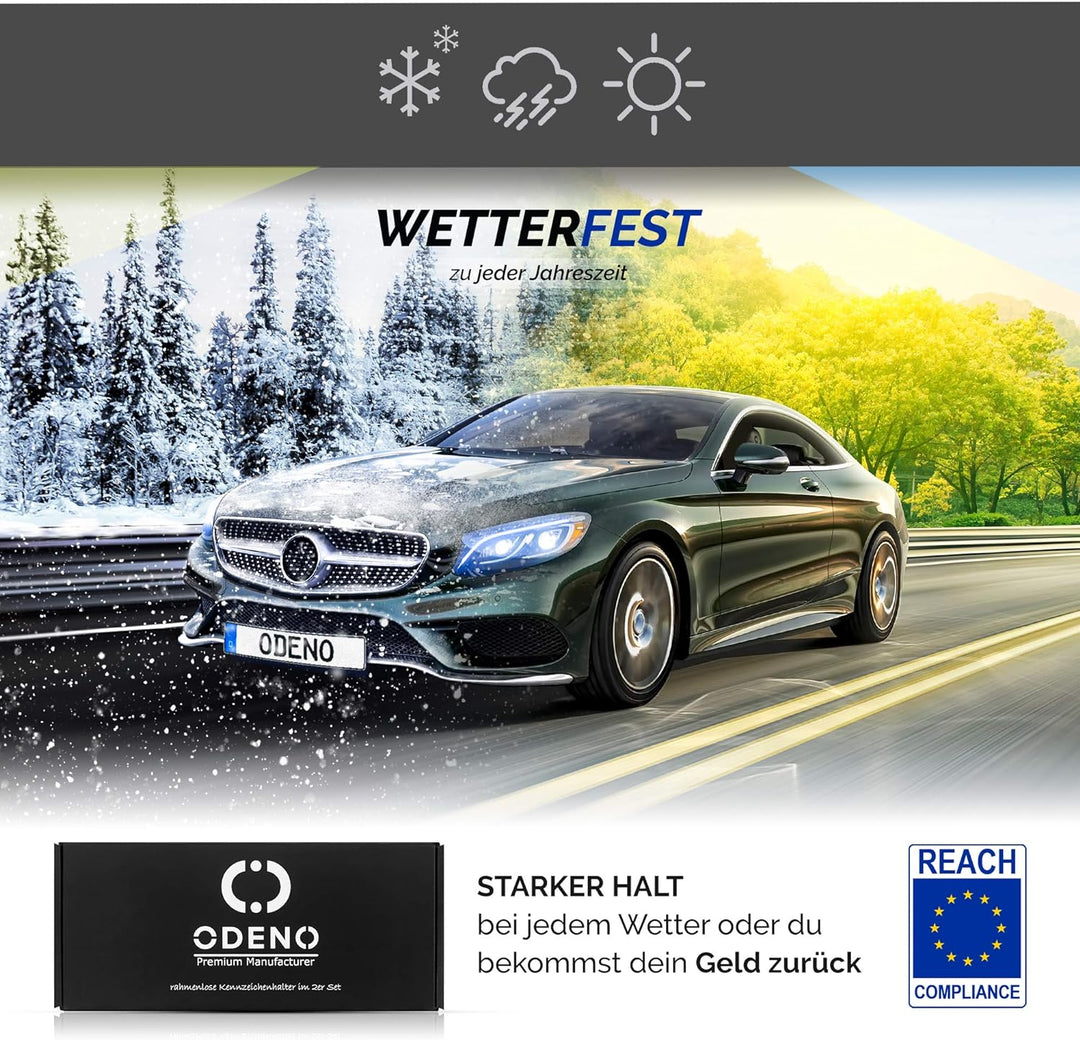 DAS ORIGINAL - ODENO® Klett Kennzeichenhalter-Set Rahmenlos selbstklebend - Nummernschildhalterung f