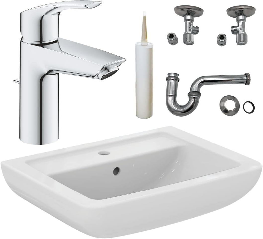 Waschbecken - Waschtisch - 60cm Ideal Standard mit Lotus Beschichtung - Grohe Armatur Komplettset -