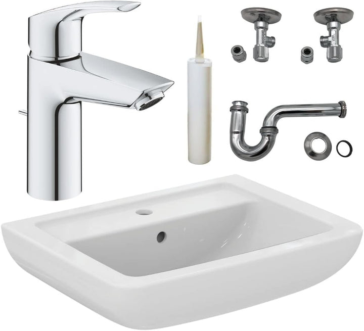 Waschbecken - Waschtisch - 60cm Ideal Standard mit Lotus Beschichtung - Grohe Armatur Komplettset -