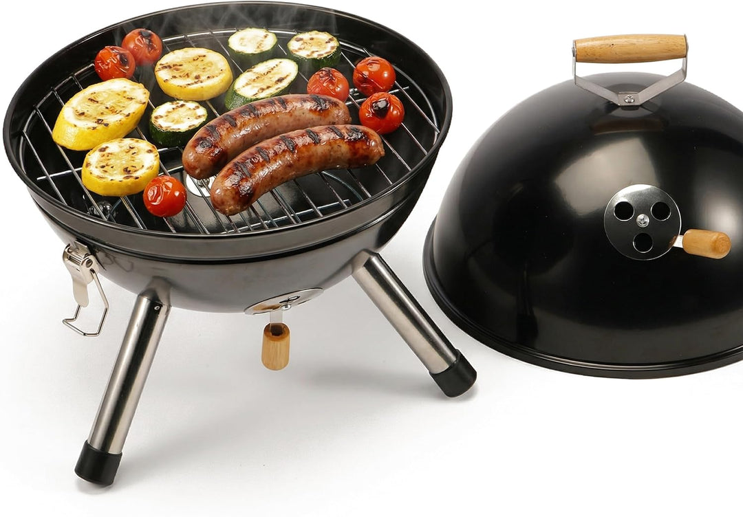 Relaxdays Mini Kugelgrill, tragbar, Ø 30 cm, Picknickgrill für Balkon & Camping, Holzkohlegrill mit