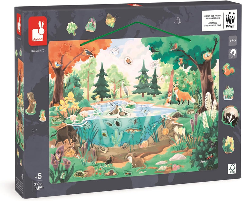 Janod - Magnet-Puzzle Der Teich - 70 Magnete aus FSC-Holz - 1 Erklärungsposter - Lernspiel - Fauna u