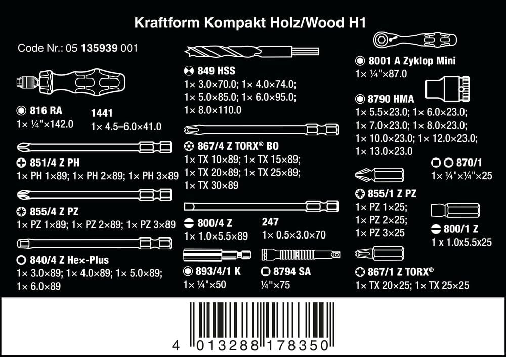 Wera Kraftform Kompakt H1 Holz, Werkzeug-Set, 41-teilig, 05135939001