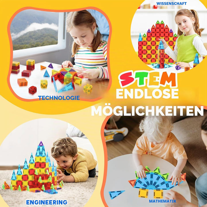 Magnetische Bausteine Spielzeug, STEM Magnetische Bauklötze Sets, Fahrende Mini-Magnetkacheln für Kl