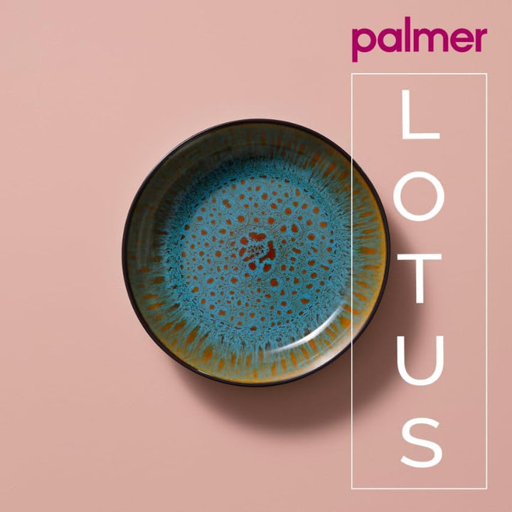 palmer Lotus grosse tiefe Teller - 2er-Set - Steinzeug - Ø 21 cm - türkis blau, aussen dunkelbraun -