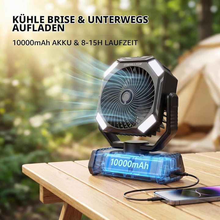 Akku Ventilator mit Sprühnebel, 10000mAh Wiederaufladbarer Tragbarer Ventilator, Oszillierender Kühl