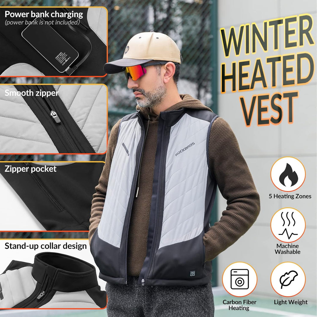 ROCKBROS Beheizte Weste USB Elektrische Heizweste mit 3 Temperaturstufen Waschbare Beheizbare Winter