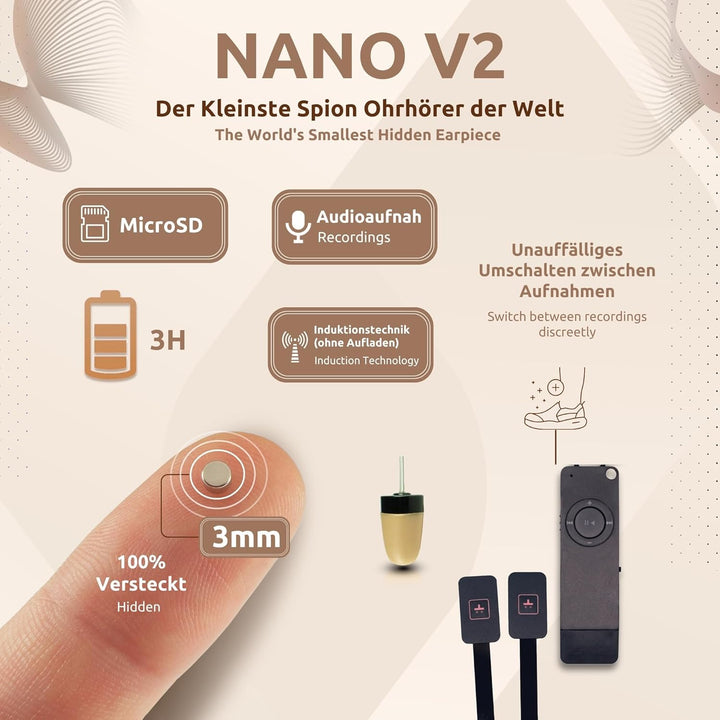 PingaOculto Spion Kopfhörer für Prüfung Mini Nano Unsichtbare Kopfhörer MP3-Player mit Drucktasten -