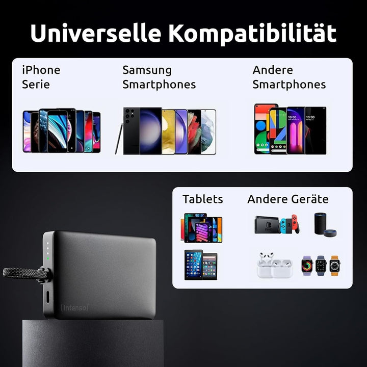 Intenso MC10000 Powerbank mit magnetischer Rückseite und integriertem USB-C Kabel, 10.000 mAh, Ultra