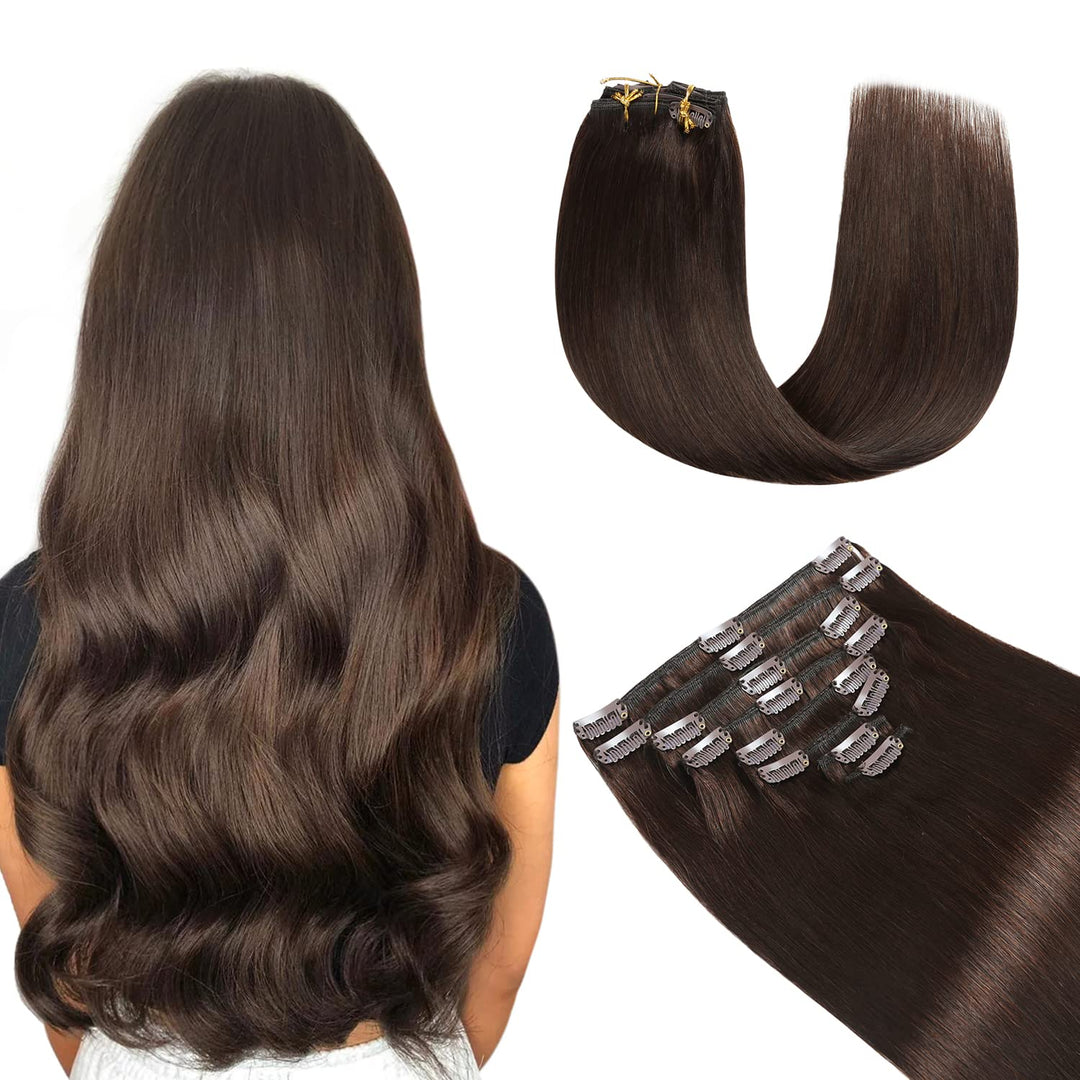 YILITE Clip in Extensions Echthaar 35cm 100% Echthaar Extensions Clip 14 Zoll 8 Stück 110g Unsichtba