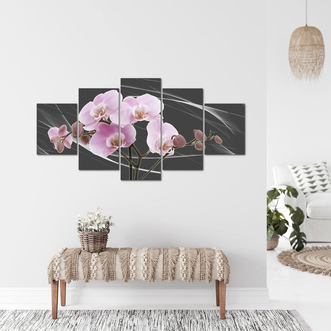 Runa Art - Bilder Blumen Orchidee 200 x 100 cm 5 Teilig XXL Wanddekoration Design Grau Rosa 202951b