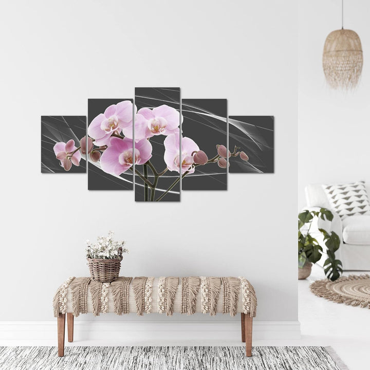 Runa Art - Bilder Blumen Orchidee 200 x 100 cm 5 Teilig XXL Wanddekoration Design Grau Rosa 202951b