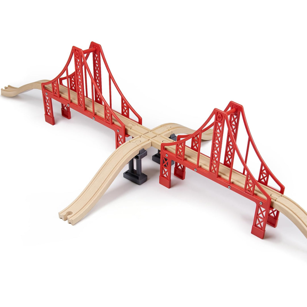 Holzeisenbahn Zubehör, Holz Eisenbahn Brückenspielzeug (Rote Kreuzbrücke) | Holz Eisenbahn Kinder Zu