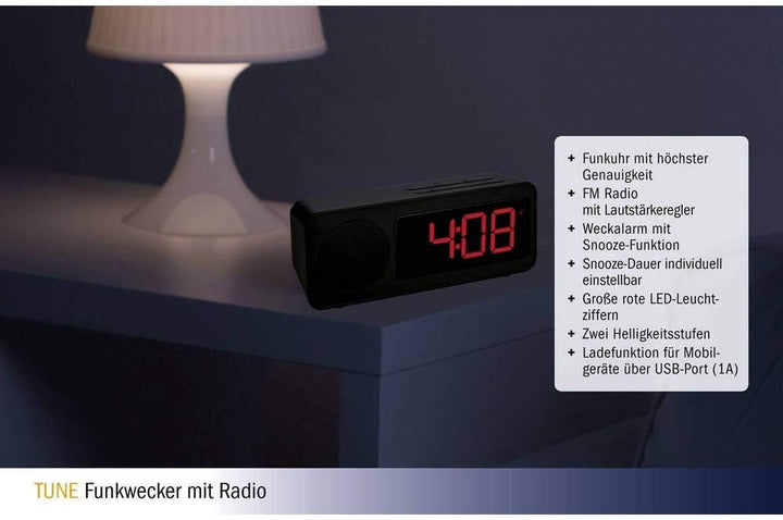 TFA Dostmann Funk-Wecker, 60.2546.01, mit Radiofunktion, kontraststarkem Display und Ladefunktion fü