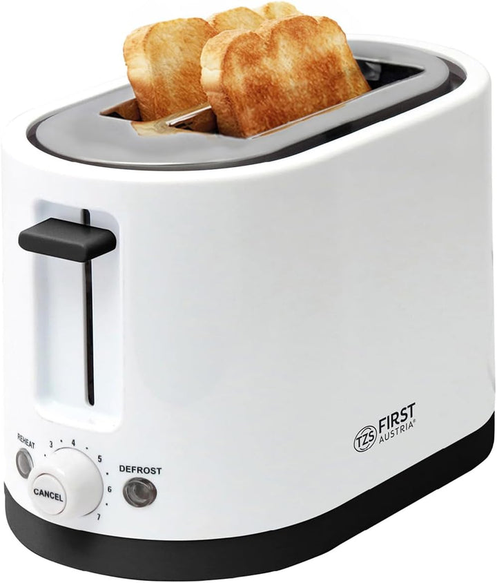 TZS First Austria Doppel Kurzschlitz Toaster, 2 Scheiben, weiss, 750W, 7 Stufen, Warmhalte- und Auft