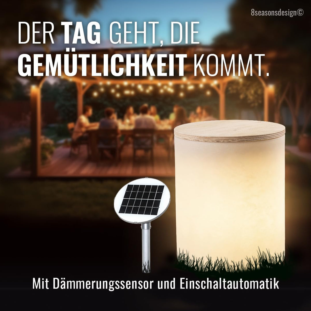 8 seasons design Beistelltisch Garten Solar 45 cm, Shining Drum (sand), LED warmweiss, Dämmerungssen