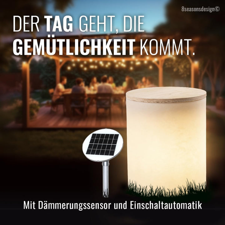8 seasons design Beistelltisch Garten Solar 45 cm, Shining Drum (sand), LED warmweiss, Dämmerungssen