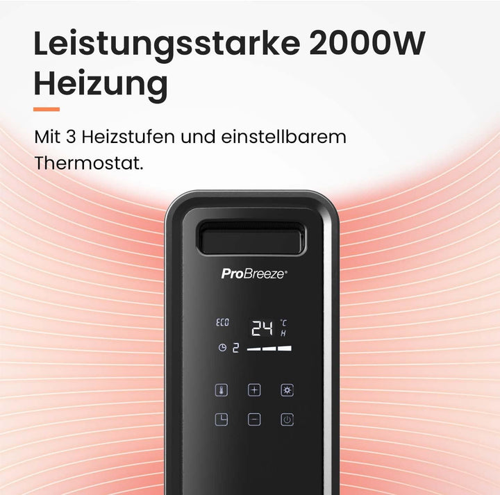 Pro Breeze 2000W Öko Radiator - Heizkörper elektrisch mit 24h Timer, Fernbedienung, Thermostat & Übe