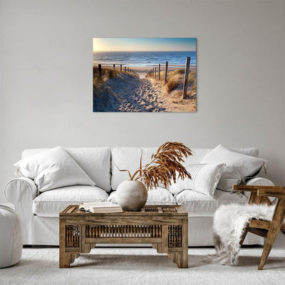 Bilder auf Leinwand Meer Strand Düne Leinwandbild mit Rahmen 70x50cm Wandbilder Dekoration Wohnzimme