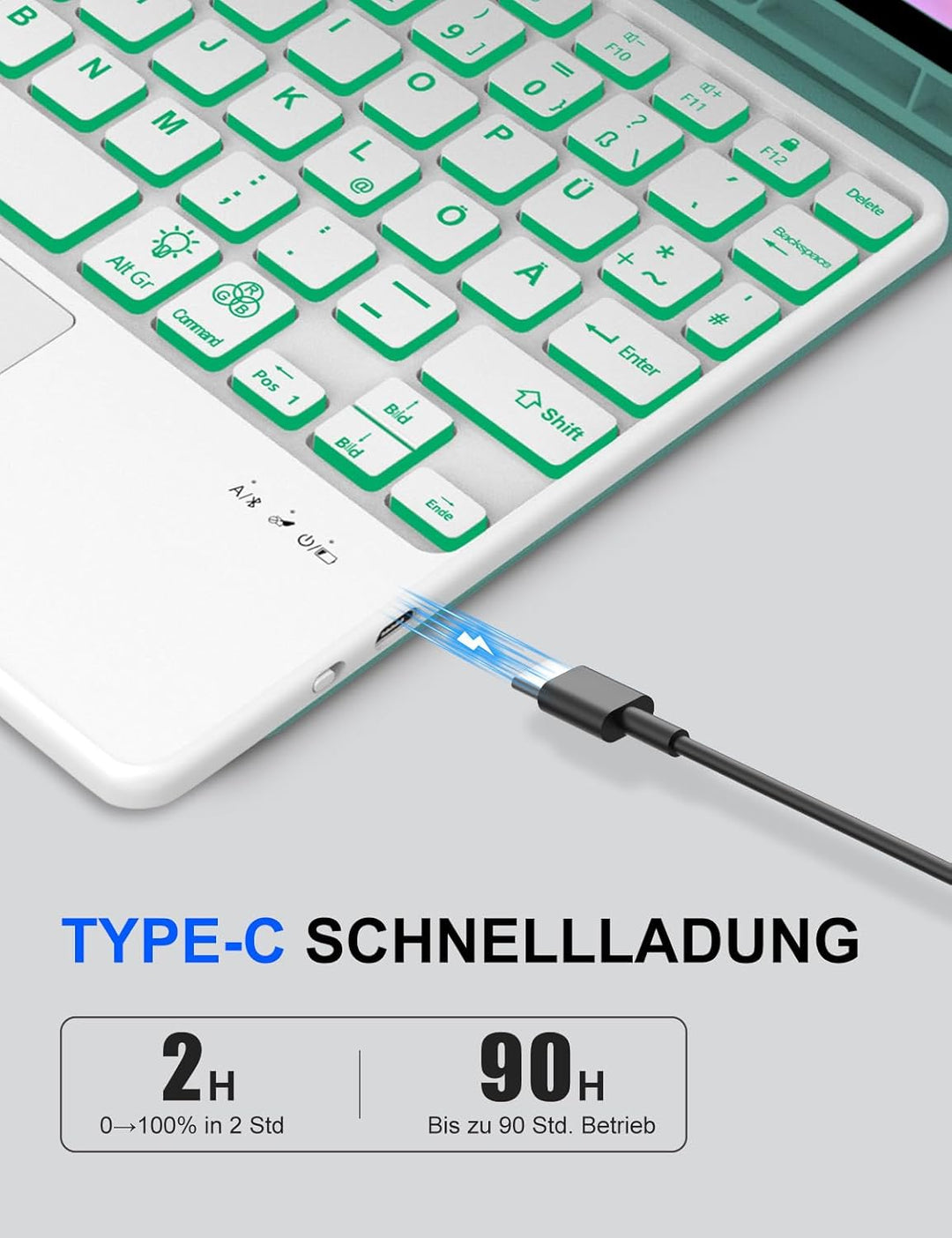 JADEMALL Hülle mit Touchpad & RGB-Tastatur für Samsung Galaxy Tab S10 Lite/S10 FE/S9 FE 10,9" & S9 1