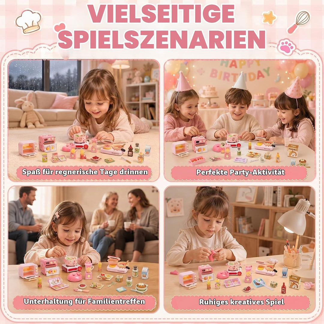 Miniküche Spielset 100+ Teile ab 3 Jahren - Puppenhaus Kochspielzeug, Küche