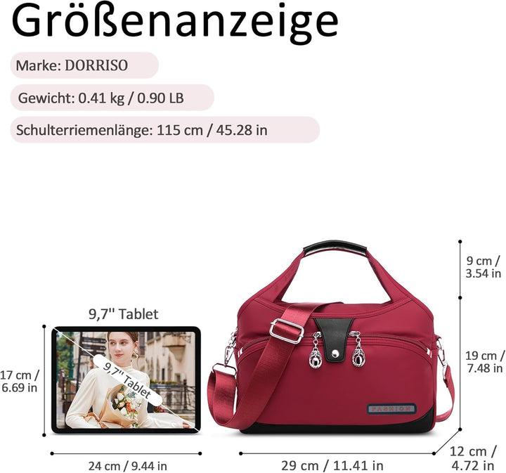 DORRISO Damen Umhängetasche Handtasche Mode Schultertasche Casual Umhängetaschen Reise Arbeit Lässig