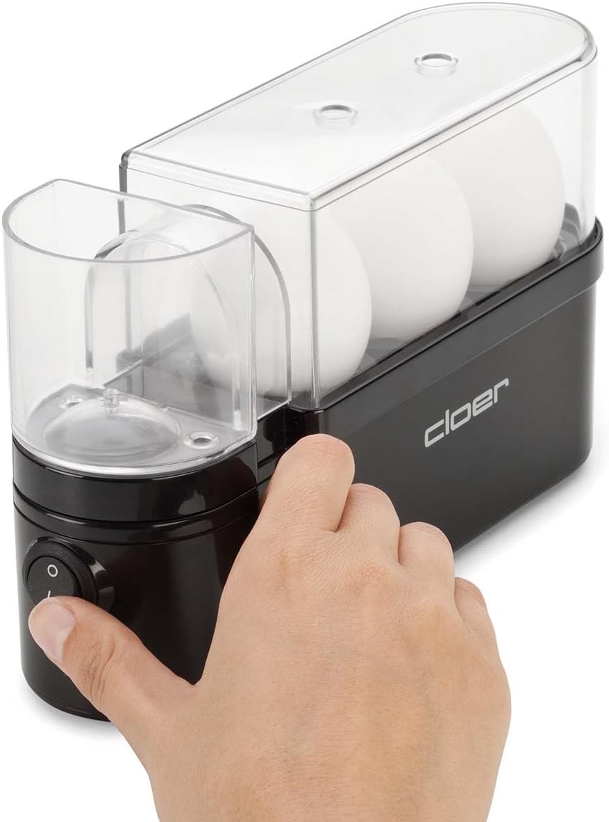 Cloer 6020 Eierkocher, bis zu 3 Eier, herausnehmbarer Eierträger, Servierfunktion, 300 Watt, Kunstst