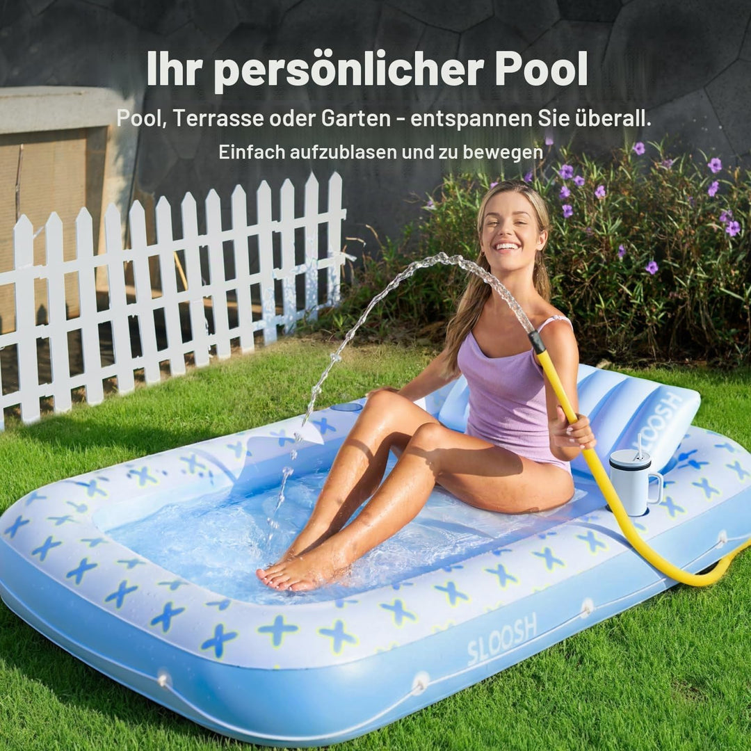 Sloosh aufblasbarer Sonnenpool, Luftmatratzte Pool, Sonnenbad mit abnehmbarem Kissen, persönlicher L