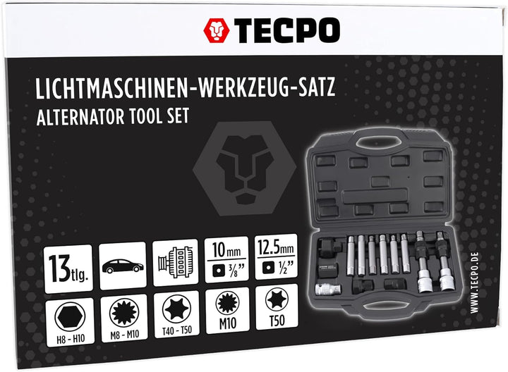 TECPO Lichtmaschinen Werkzeug Satz 13-teilig Steckschlüssel 33 Zahn passend für VW, Audi und Opel