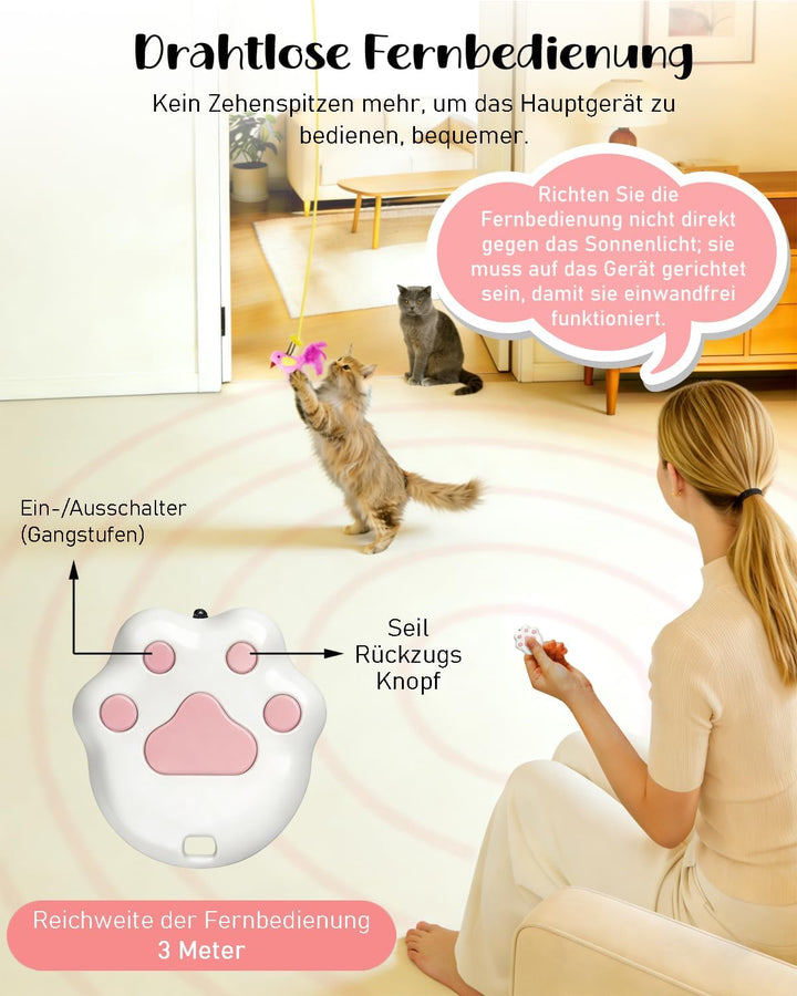 Nefeeko Elektrisches katzenspielzeug mit Fernbedienung, 360° Automatisch Rotierend & Einziehbar, Hän