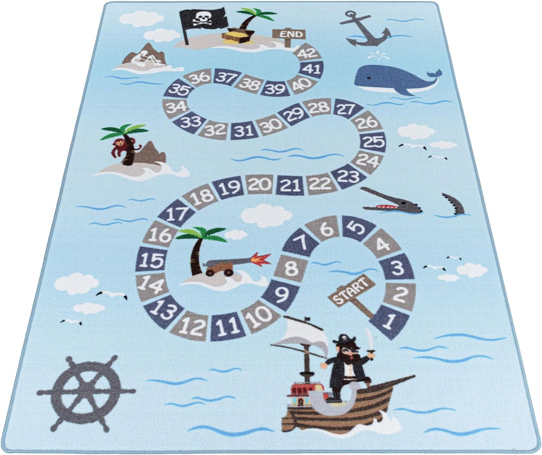 Kinderteppiche für Kinder Lernen Matte Zahlen mit Piratenteppich Spielteppich Waschbar Jungen & Mädc