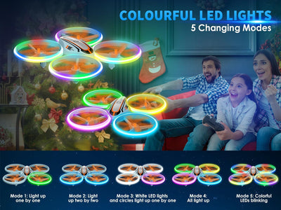 i9C Drohne mit Kamera HD für Kinder, Mini Drone mit Bunte LED Lichter, RC Quadrocopter mit WiFi FPV