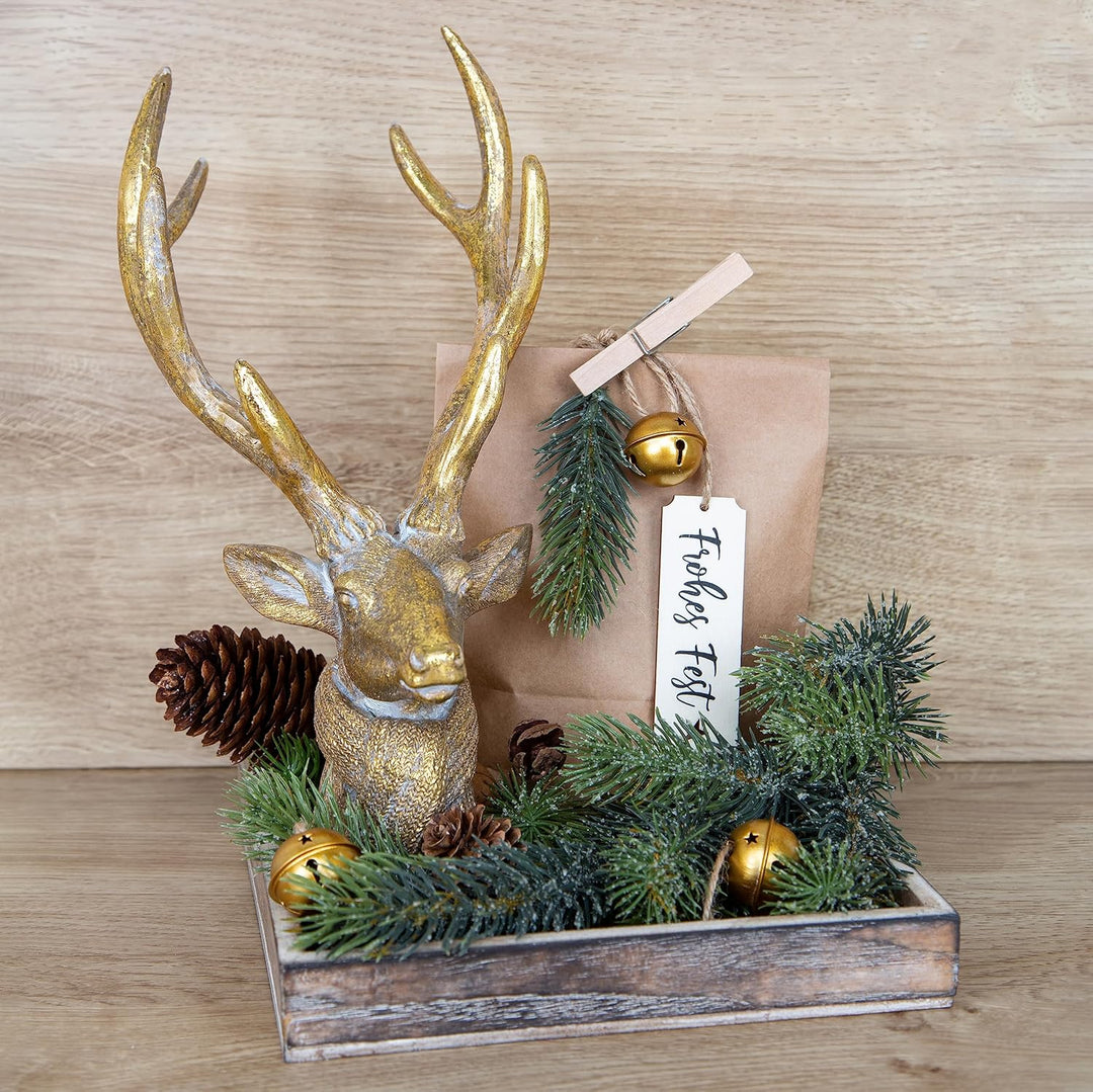 Logbuch-Verlag Grosser Hirsch Kopf mit Geweih Gold edel exklusiv Büste Weihnachten Dekoobjekt zum Hi