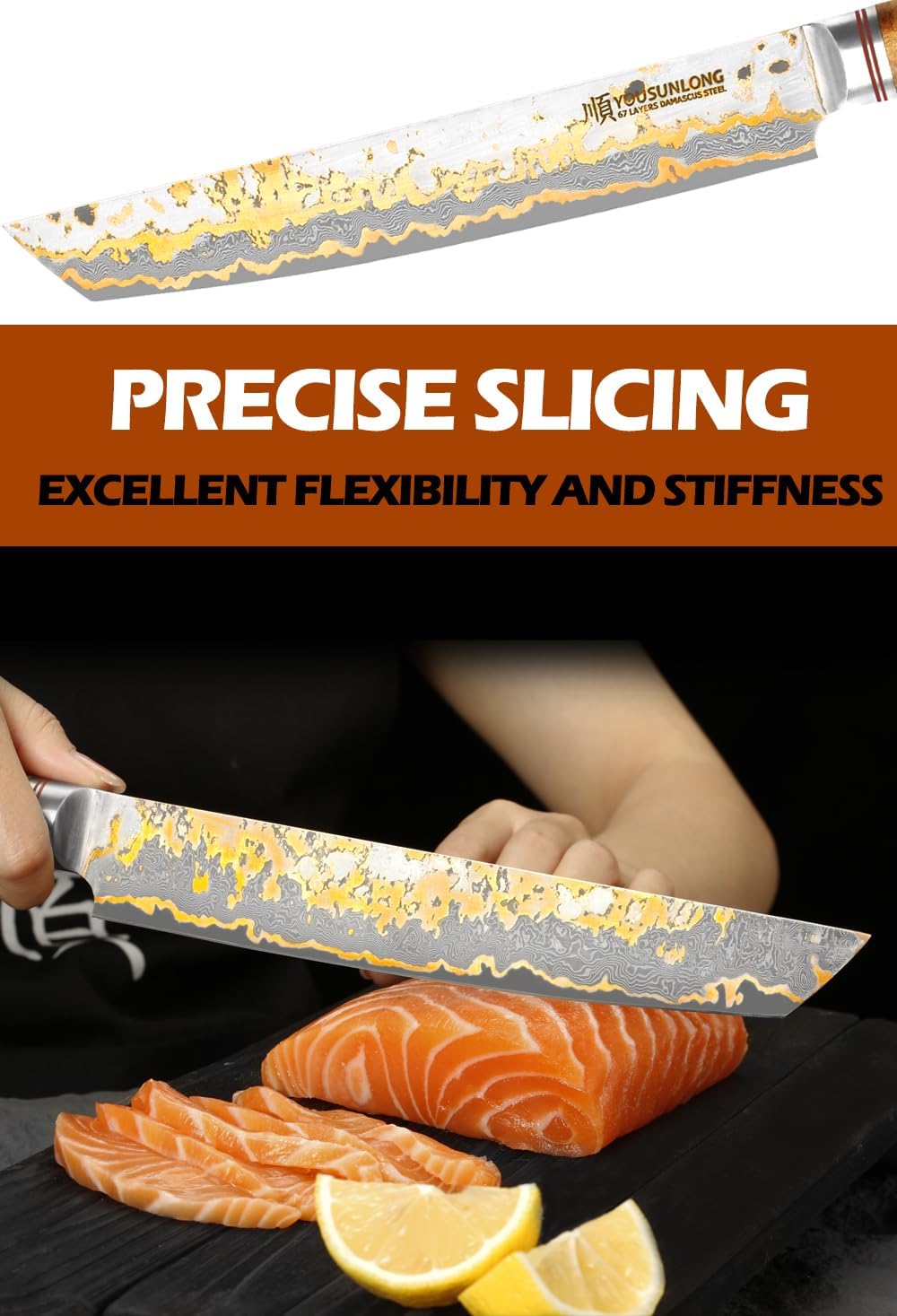 YOUSUNLONG Sashimi-Schneidemesser - 215mm Sujihiki Yanagiba Messer - Superscharfer Schnitt - Japanis