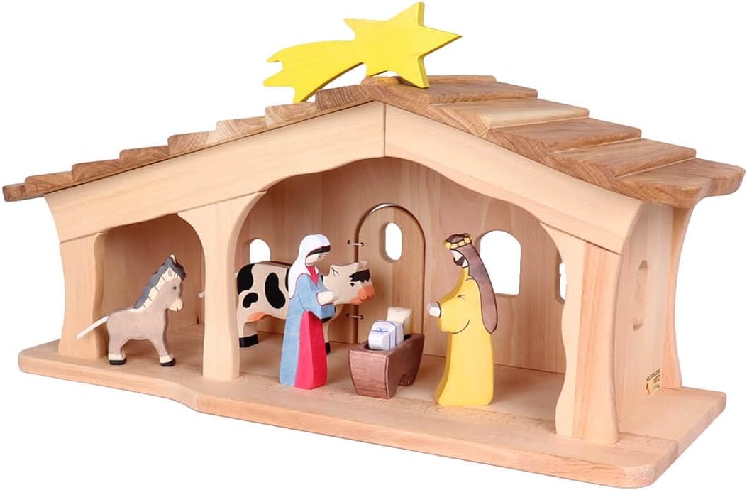 Holzspielzeug Peitz Weihnachtskrippe aus Holz | Krippenstall mit Stall und Hauptraum | Vielseitig al