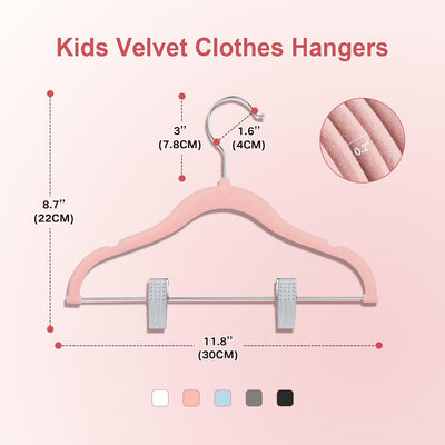 Wellong Baby-Kleiderbügel mit Clips, 24 Stück KinderKleiderbügel aus Samt, Strapazierfähige Kleiderb