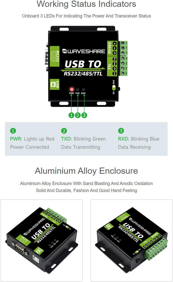 Waveshare USB to RS232/485/TTL Interface Converter Power and ADI magnetical Industrial Isolation
