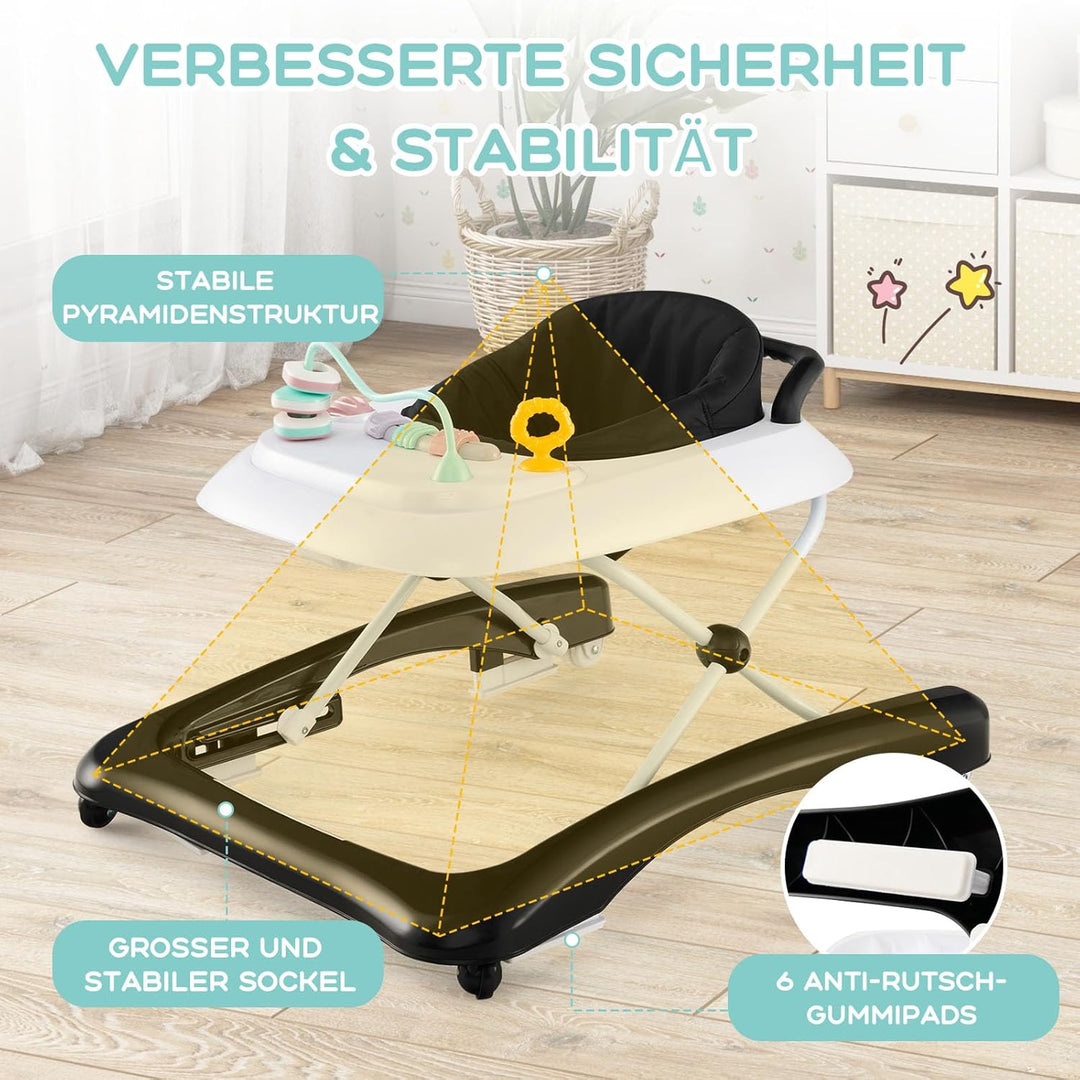 GOPLUS Baby Walker, 2 in 1 Lauflernhilfe & Schiebewagen mit Rädern, Überrollschutz, Verstellbaren Hö