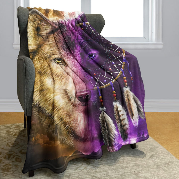 YISUMEI Decke 150x200 cm Kuscheldecken Sanft Flanell Weich Fleecedecke Bettüberwurf Wolf Traumfänger