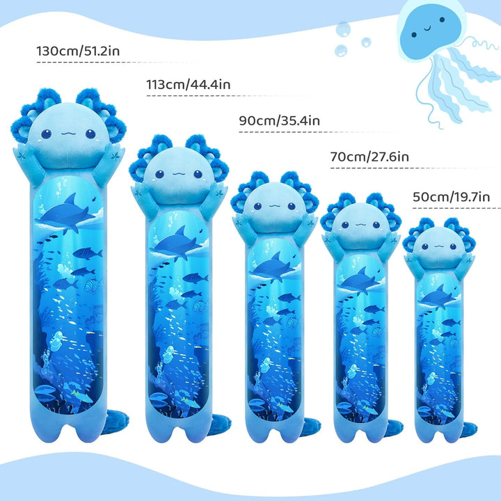 Mewaii 50CM Largo Axolotl de Peluche Almohada Suave y Cómoda Peluche Salamandra Azul Cojines de Felp