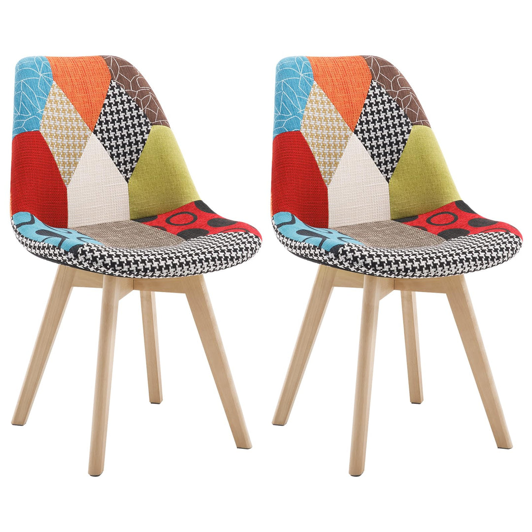 WOLTU Esszimmerstühle 2er Set, Küchenstühle mit Patchwork Design, Massivholz Beinen, Leinen, bis 150