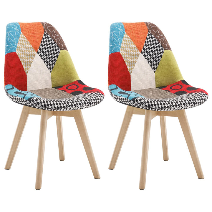 WOLTU Esszimmerstühle 2er Set, Küchenstühle mit Patchwork Design, Massivholz Beinen, Leinen, bis 150